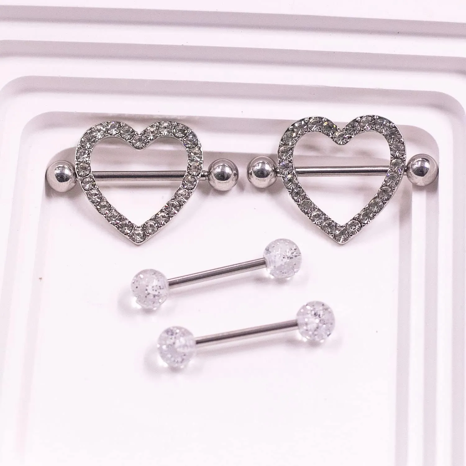 VERAMI 14G Stainless Steel Heart Nipple Rings and Barbell - Butterfly, Starlight Acrylic Ball, Tongue Rings for Women and Men
