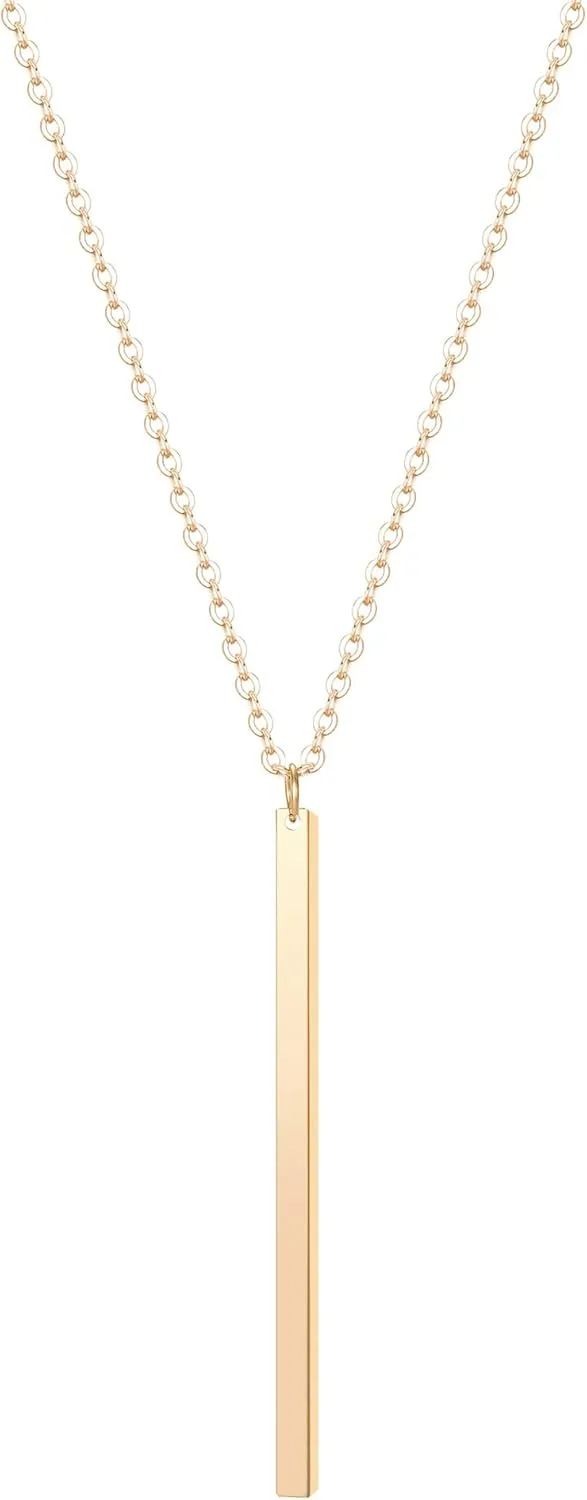 Vertical Bar Pendant Necklace Earrings - Simple Long lariat Chain Minimalist Dangle Earrings for Women 2.4" Pendant 35" Chain 2'' Drop