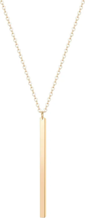 Vertical Bar Pendant Necklace Earrings - Simple Long lariat Chain Minimalist Dangle Earrings for Women 2.4" Pendant 35" Chain 2'' Drop