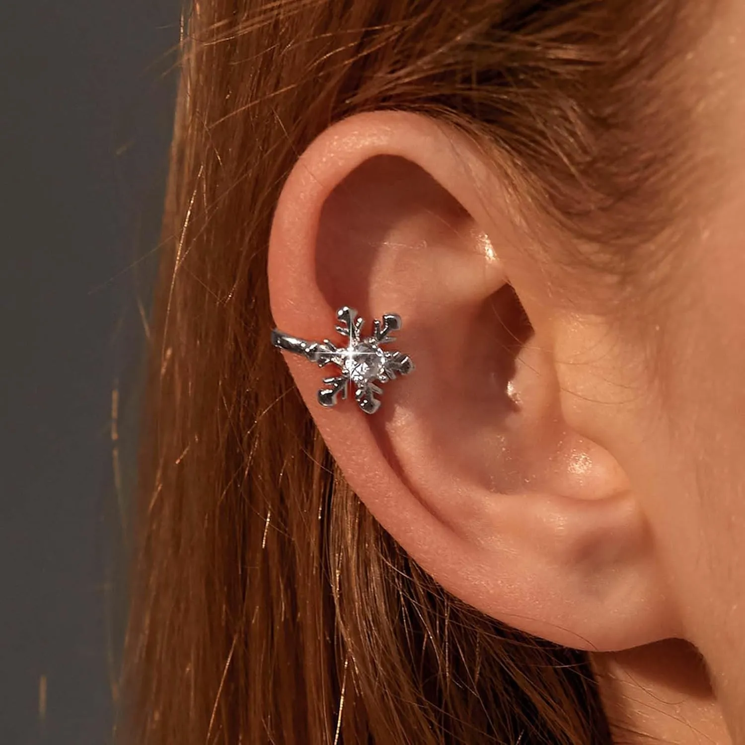 Vintage Crystal Snowflake Ear Cuff Earrings Cz Snowflake Cuff Wrap Earrings Rhinestone Snowflake Earrings Gold Snowflake Cartilage Cuff Earrings Snowflake Crawler Cuff Earrings No Piercing