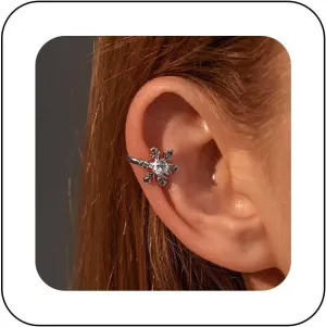Vintage Crystal Snowflake Ear Cuff Earrings Cz Snowflake Cuff Wrap Earrings Rhinestone Snowflake Earrings Gold Snowflake Cartilage Cuff Earrings Snowflake Crawler Cuff Earrings No Piercing