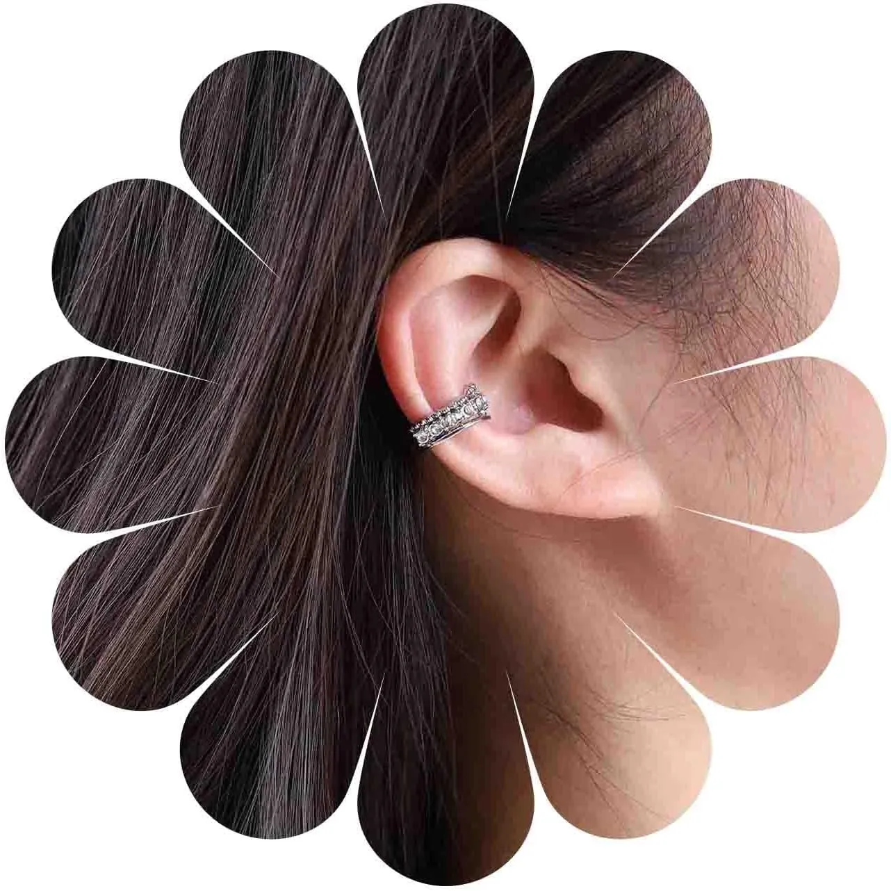 Vintage Cz Ear Cuff Earrings Rhinestone Ear Crawler Cuff Earrings Layered Crystal Cuff Wrap Earrings Cz Wide Hoop Cartilage Cuff Earrings Silver No Piercing Earrings Jewelry for Women