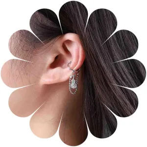 Vintage Cz Gourd Ear Cuff Earrings Crystal Ear Crawler Cuff Earrings Circle Cuff Wrap Earrings Hoop Cartilage Cuff Earrings Silver No Piercing Earrings Jewelry for Women