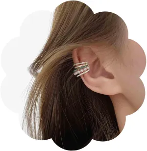 Vintage Emerald Ear Cuff Earrings Pearl Ear Crawler Cuff Earrings Layered Crystal Cuff Wrap Earrings Cz Hoop Cartilage Cuff Earrings Gold No Piercing Earrings Jewelry for Women