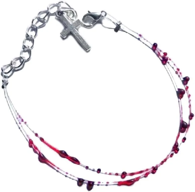 Vintage Fashion Personality Red Blood Drop Bracelet Hip Hop Punk Cross Open Bracelet Banquet Jewelry Accessories Trend Cross Hand Ornament