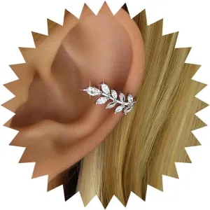 Vintage Gold Olive Leaf Earrings Crystal Ear Cuff Earrings Leaves Climber Crawler Earring Cz Cuff Wrap Earring No Piercing Jewelry for Women