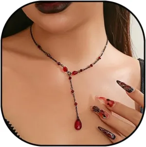 Vintage Gothic Blood Drop Tassel Pendant Necklace for Women Gothic Blood Drop Y Shaped Necklace Vampire Halloween Jewelry