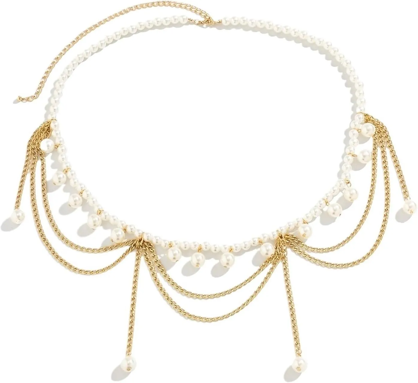 Vintage Multiayer Body Chain Imitation Pearl Waist Chain for Women Tassel Belly Belt Sexy Body Jewelry