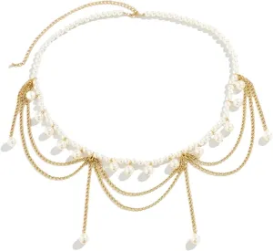 Vintage Multiayer Body Chain Imitation Pearl Waist Chain for Women Tassel Belly Belt Sexy Body Jewelry