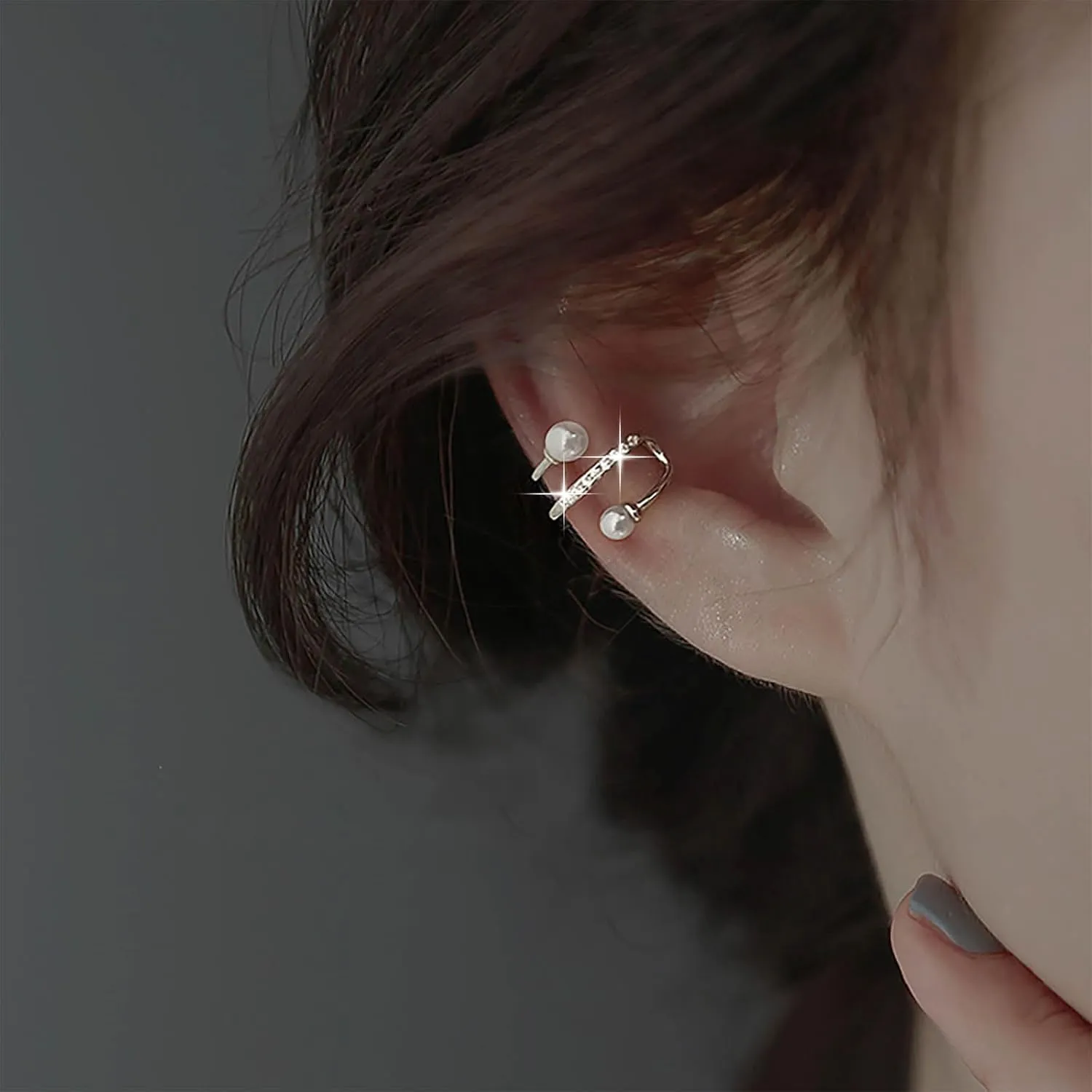 Vintage Pearl Ear Cuff Earrings Crystal Pearl Cartilage Cuff Earrings Gold Cz Cuff Wrap Earrings Pearl Bead Crawler Cuff Earrings Cz No Piercing Earrings Jewelry for Women