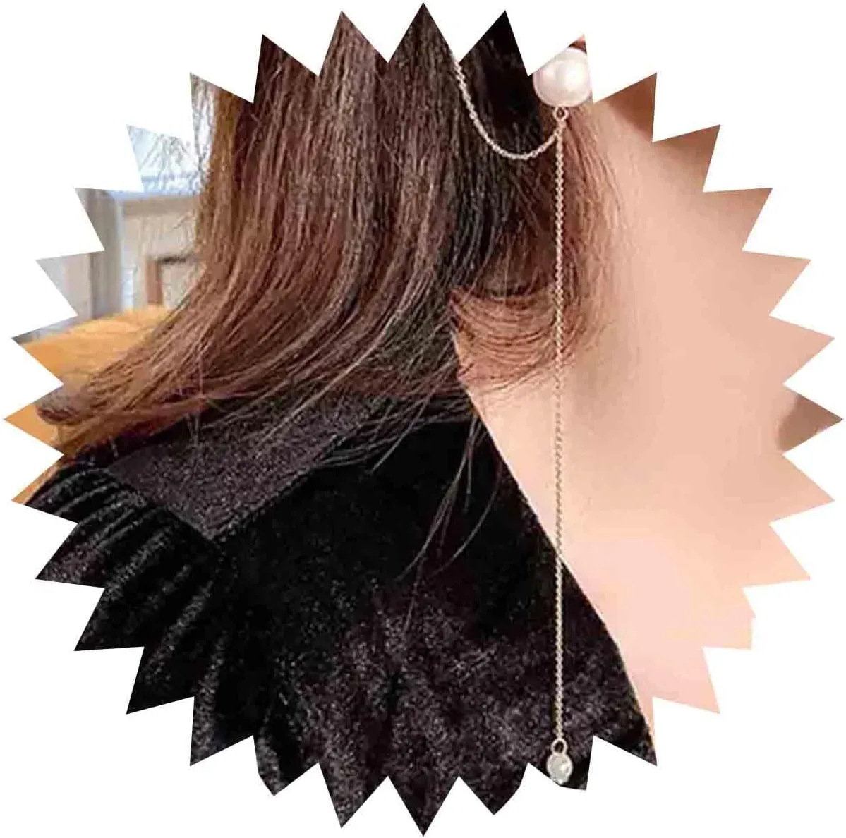 Vintage Pearl Ear Cuff Earrings Gold Pearl Chain Cuff Wrap Earrings Chain Ear Crawler Earrings Pearl Stud Earrings Long Tassel Chain Dangle Earrings Jewelry for Women