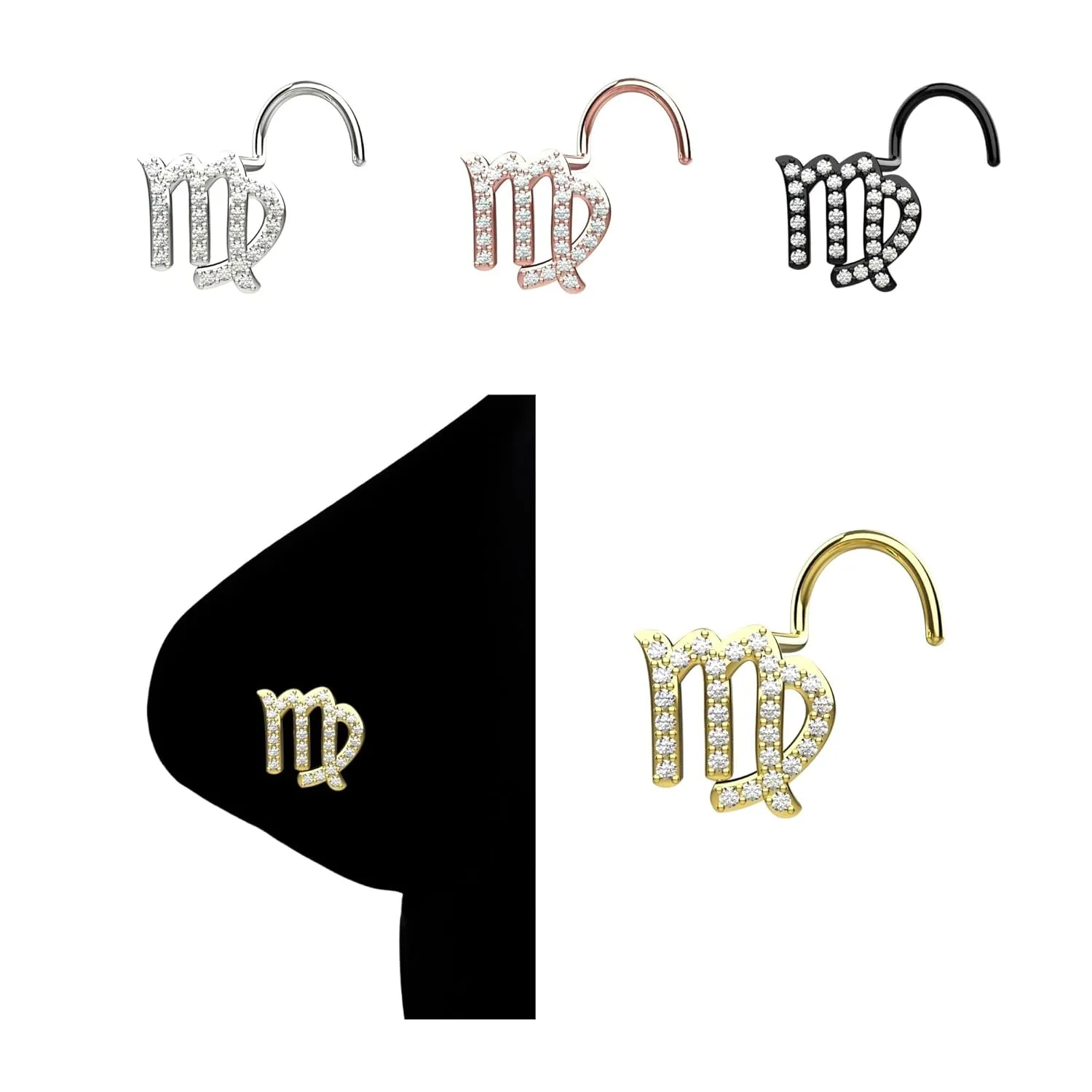 Virgo Zodiac Sign Nose Stud Gold Plated Nose Ring Indian Nose Ring 22 Gauge Nose Hoop