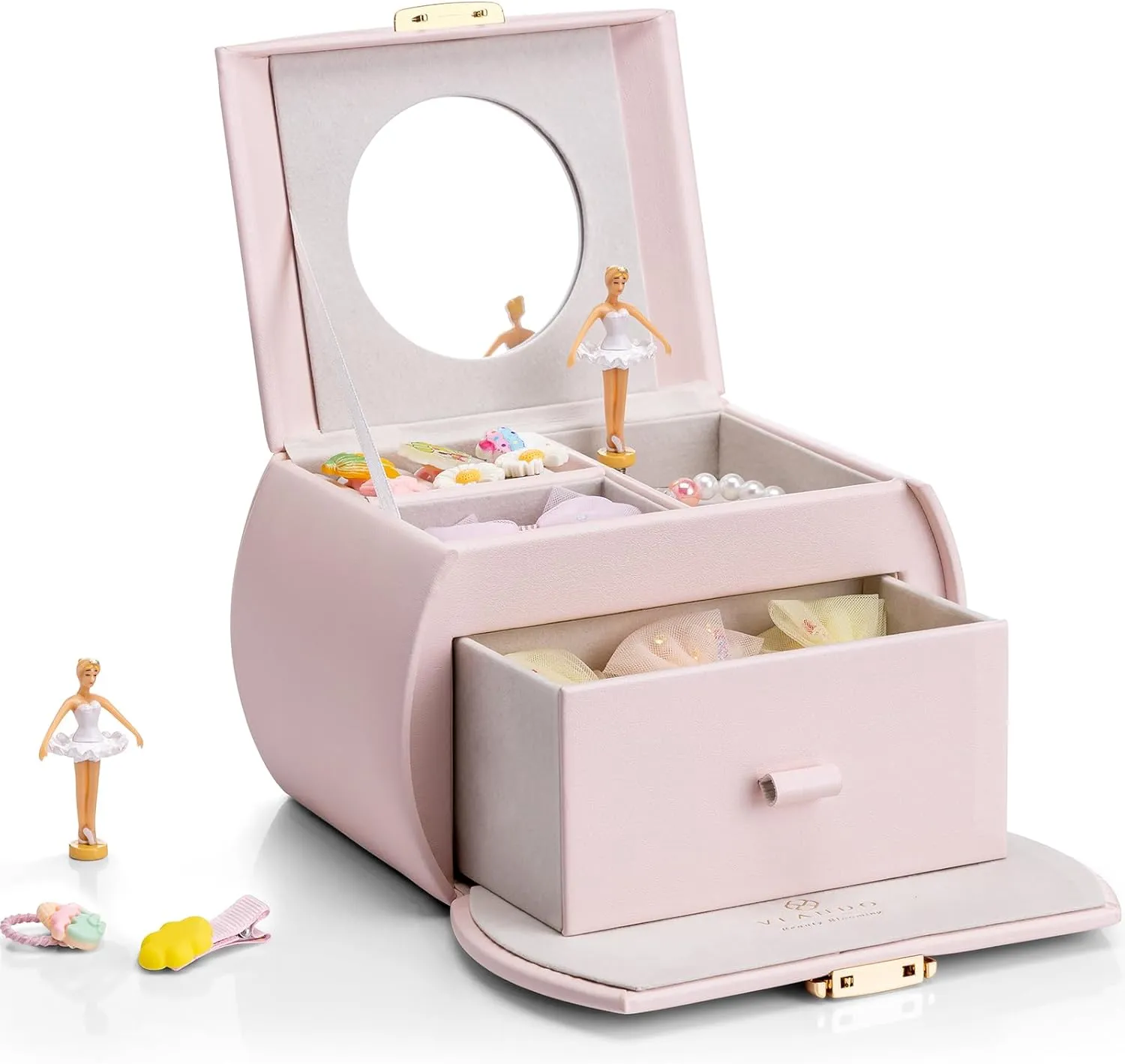 Vlando Kids Musical Jewelry Box for Girls with Drawer, Music Box with Ballerina and Stickers for Birthday Bedroom Decor, Gifts for Girls Kids Christmas Thanksgiving Gifts 2024 - Light Pink