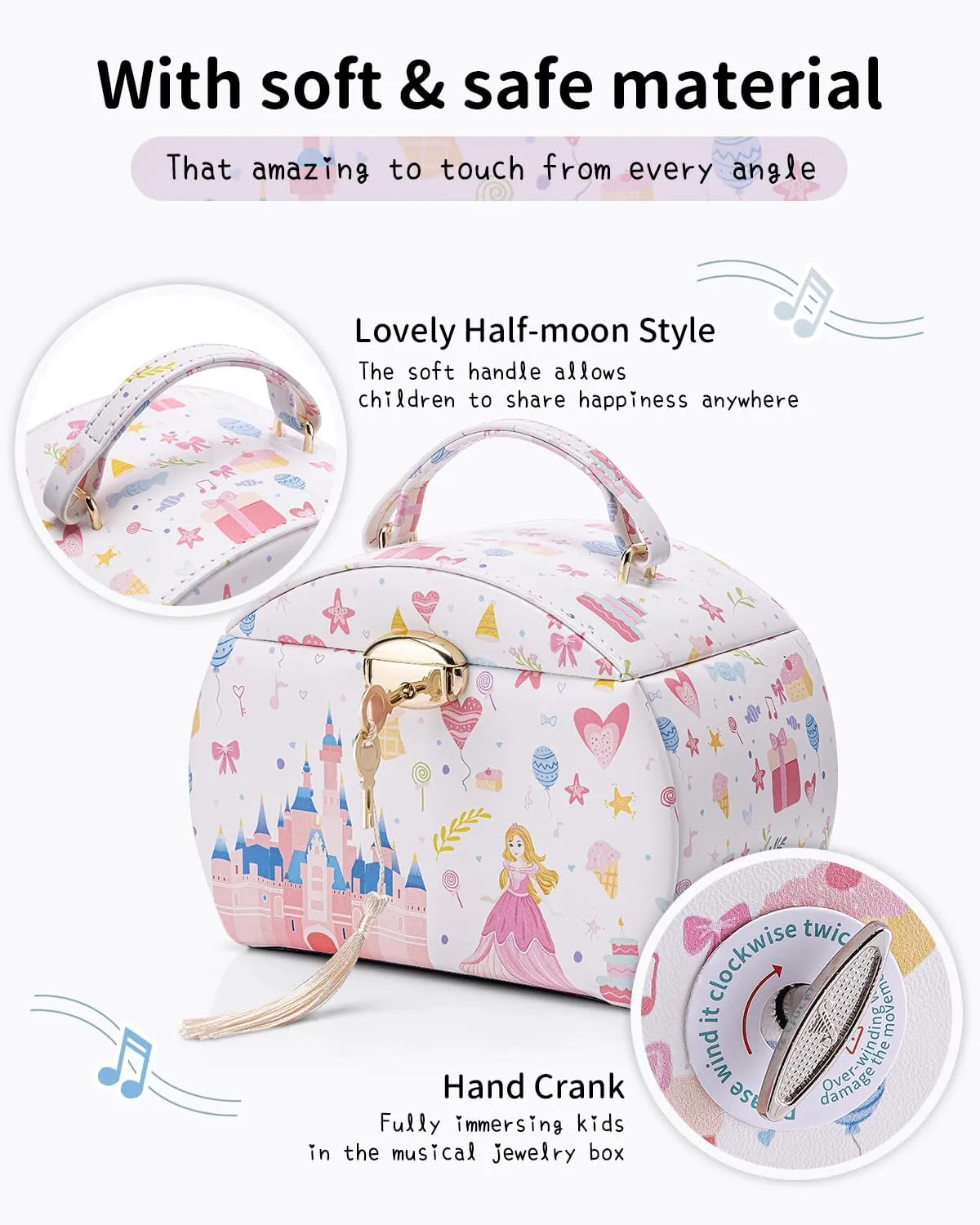 Vlando Musical Jewelry Box for Girls Kids with Drawer, Music Box with Ballerina and Stickers for Birthday Bedroom Decor, Fantasy Princess