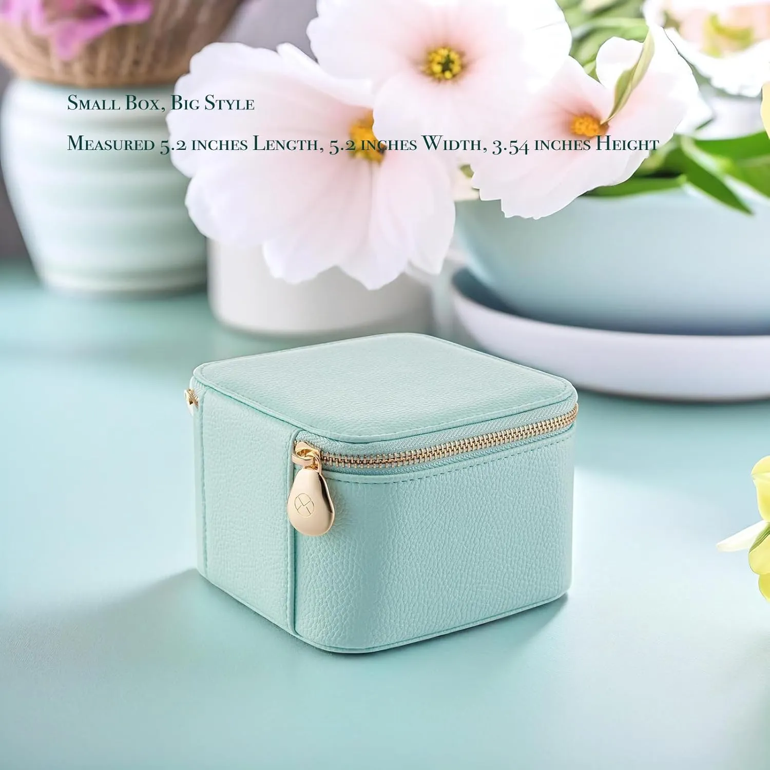 Vlando Travel Jewelry Box Organizer - 6 Small Velvet Zipped Pouches Pockets for Jewelries Necklaces Rings Earrings Sorting Storage, Aqua Blue