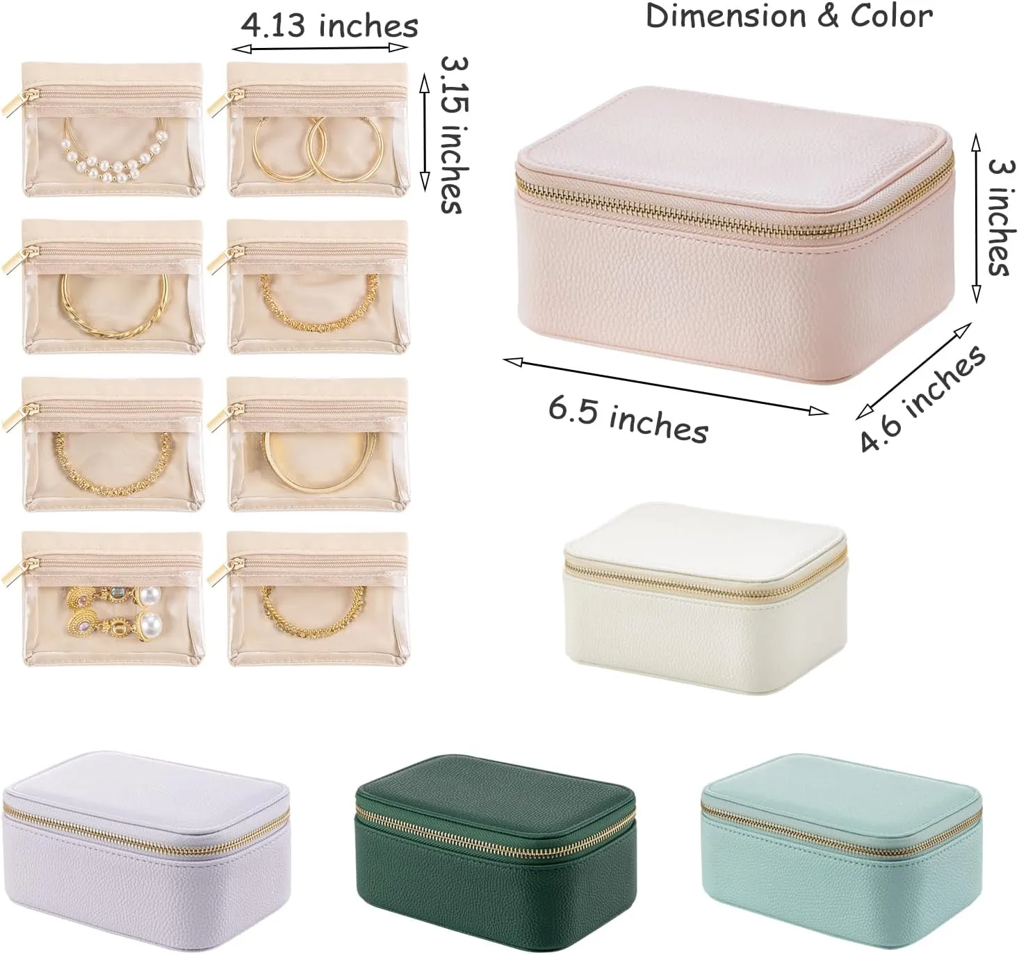 Vlando Travel Jewelry Box Organizer - 8 Small Velvet Zipped Pouches Pockets for Jewelries Necklaces Rings Earrings Sorting Storage, Aqua Blue