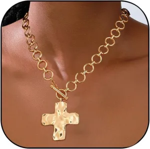 Volare Gold Cross Necklace for Women Chunky Gold Necklace Large Cross Pendant Statement Necklace Layerd Chunky Necklace OT Chain Necklace for Women Jeweley