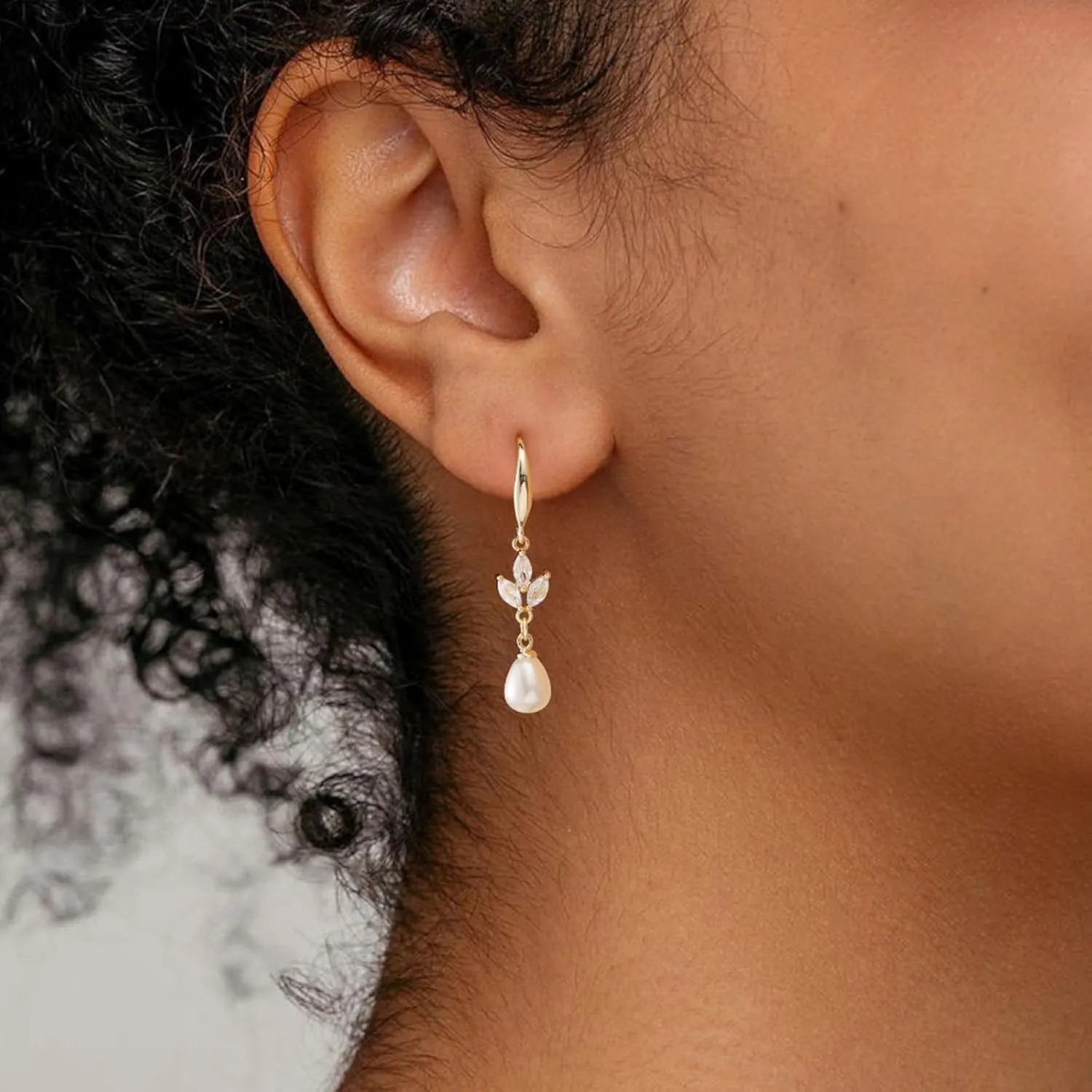 VRIUA Wedding Earrings for Brides - 14K Gold Plated Dainty Diamond Pearl Drop Earrings Trendy Jewelry