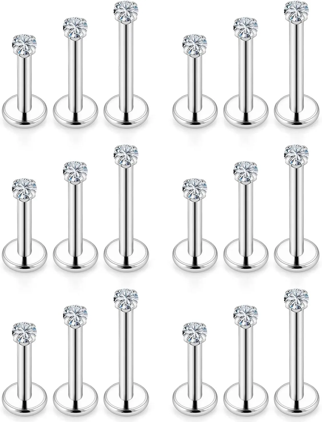 Vsnnsns 14G Lip Rings Stainless Steel Tragus Helix Conch Piercing Jewelry Snake Bite Piercing Monroe Lip Rings Labret Medusa Cartilage Lobe Earrings Studs Piercing Jewelry 6MM 8MM 10MM Silver 18PCS