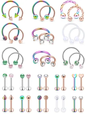 Vsnnsns 16G Lip Rings Stainless Steel Horseshoe Snake Bite Monroe Labret Medusa Lip Piercing Jewelry Tragus Daith Forward Helix Conch Cartilage Earrings Studs Piercing Jewelry for Women Men 16 Gauge