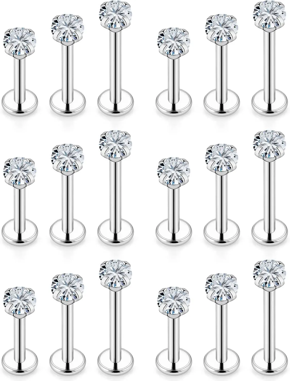 Vsnnsns 16G Lip Rings Stainless Steel Tragus Helix Conch Piercing Jewelry Snake Bite Piercing Monroe Lip Rings Labret Medusa Cartilage Lobe Earrings Studs Piercing Jewelry 6MM 8MM 10MM Silver 18PCS
