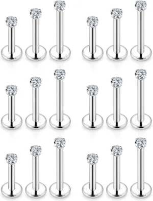 Vsnnsns 16G Lip Rings Stainless Steel Tragus Helix Conch Piercing Jewelry Snake Bite Piercing Monroe Lip Rings Labret Medusa Cartilage Lobe Earrings Studs Piercing Jewelry 6MM 8MM 10MM Silver 18PCS
