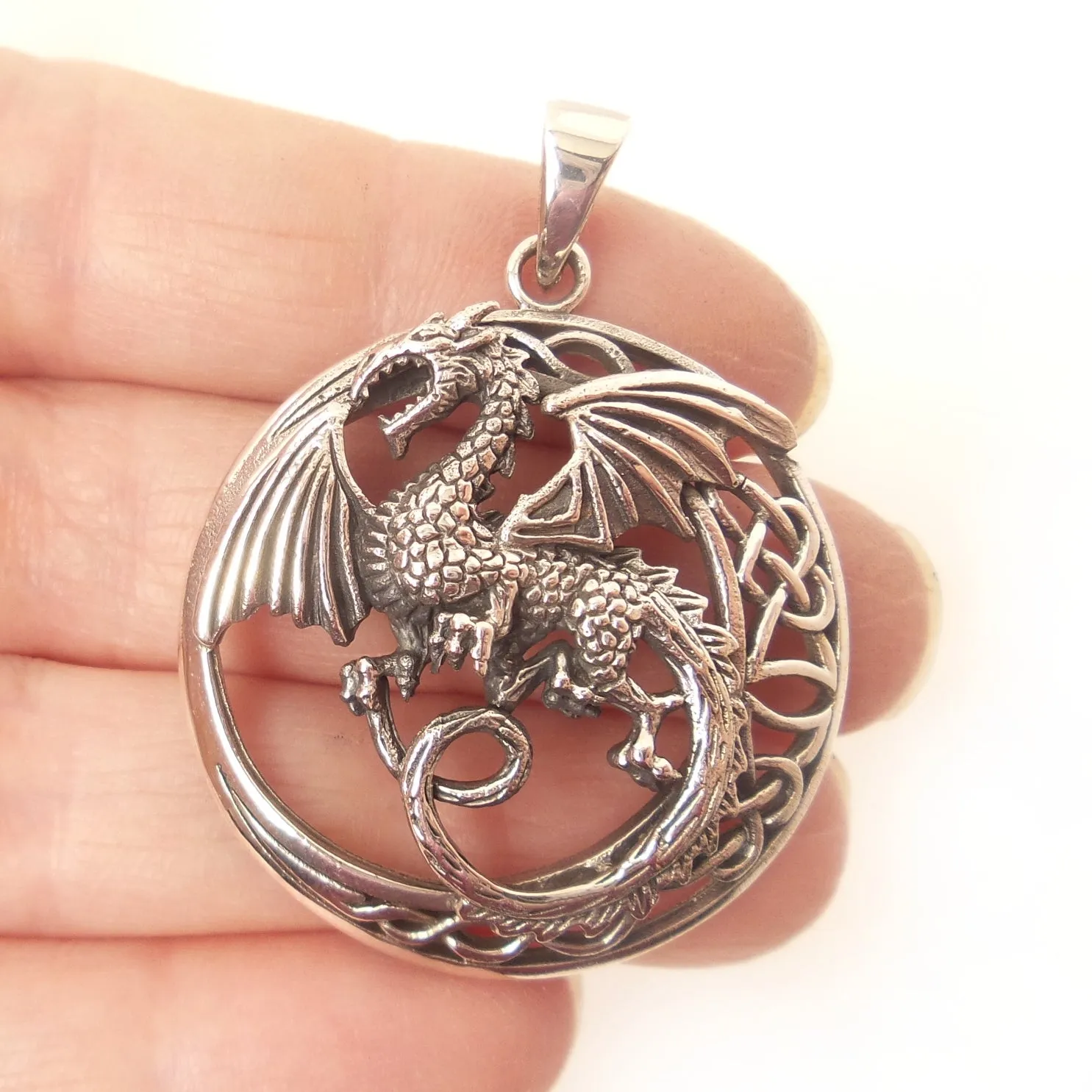 Welsh Dragon Celtic Charm .925 Sterling Silver Pendant