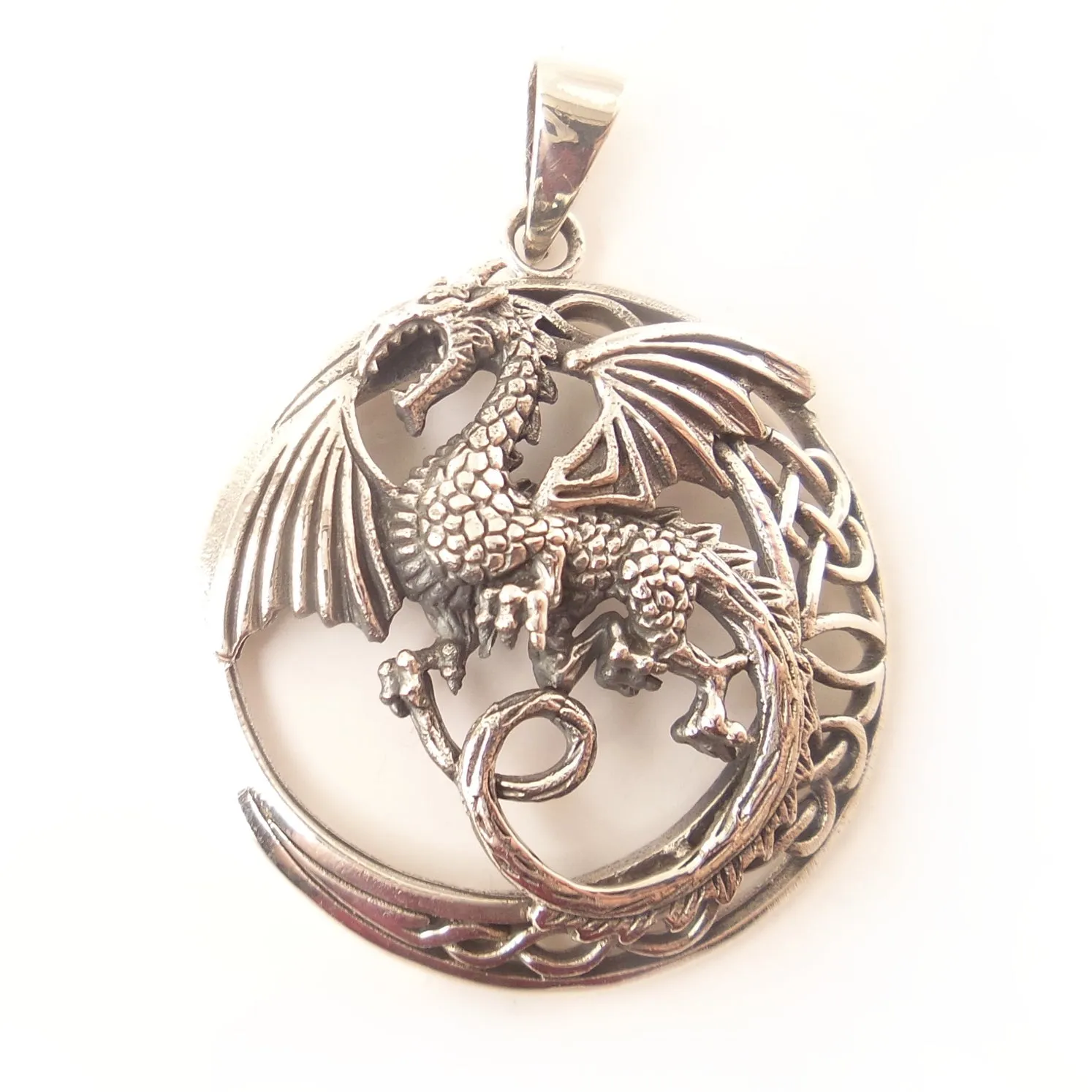 Welsh Dragon Celtic Charm .925 Sterling Silver Pendant