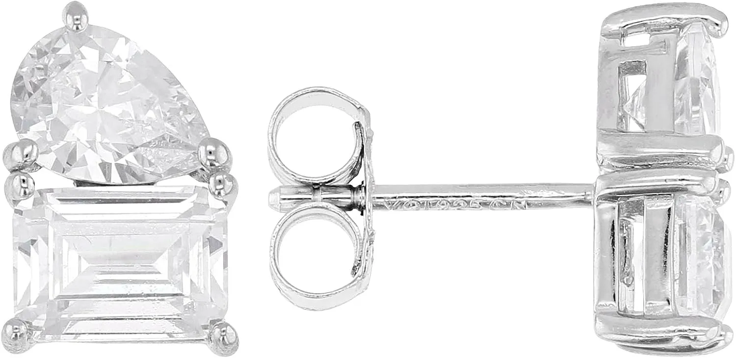 White Cubic Zirconia Earrings  6.04 CTTW, Rhodium Over Sterling Silver  Classic Stud Design for Women, Hypoallergenic Fine Jewelry