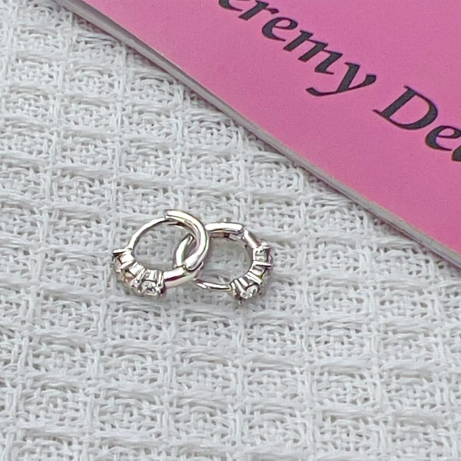 White Cubic Zirconia Hoop Earrings for Women, Dainty Small Silver Plated Ear Jewelry Twisted Huggie Hoop Earring Trendy Open Lightweight Hypoallergenic Ear Rings for Women Gifts