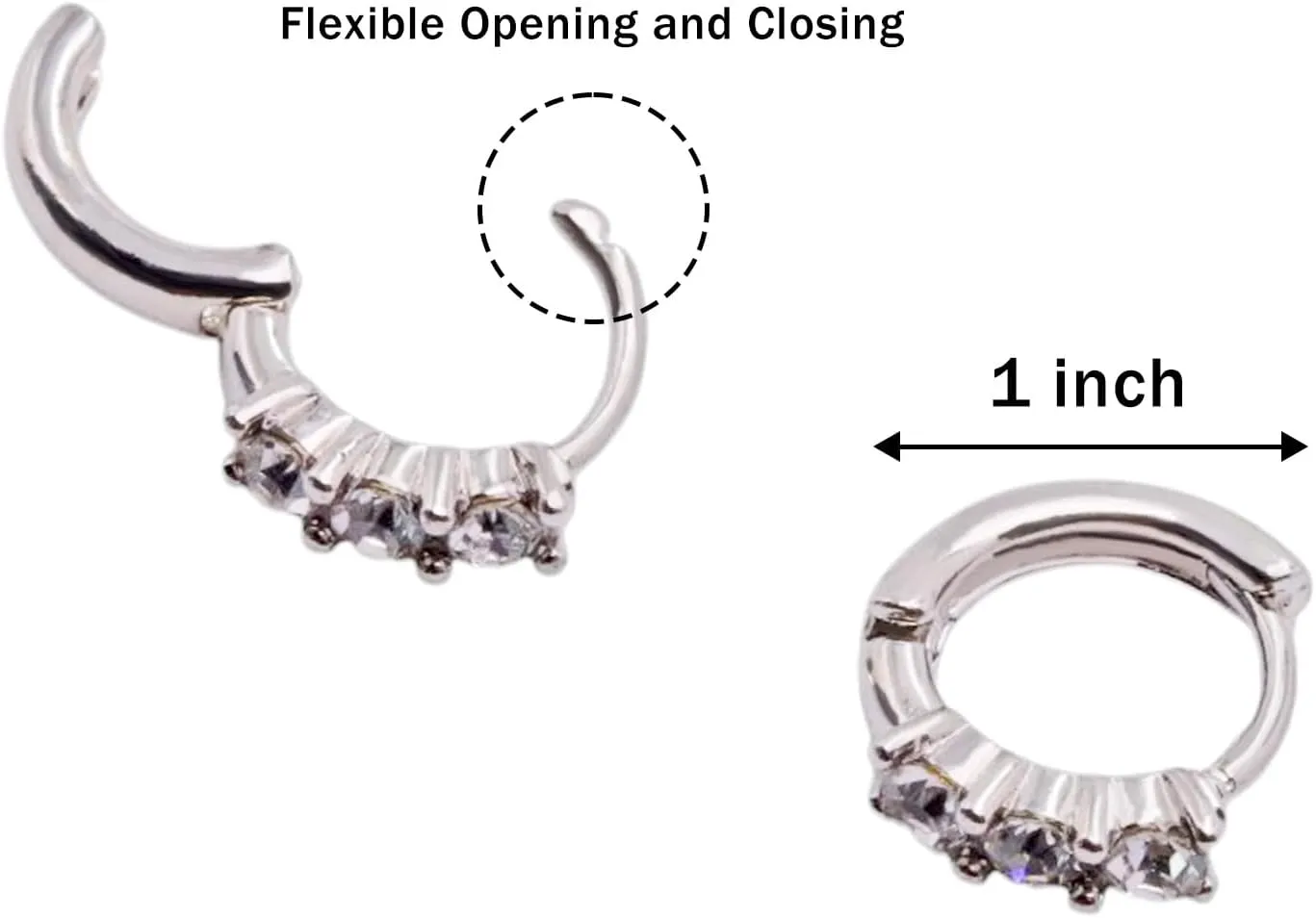 White Cubic Zirconia Hoop Earrings for Women, Dainty Small Silver Plated Ear Jewelry Twisted Huggie Hoop Earring Trendy Open Lightweight Hypoallergenic Ear Rings for Women Gifts