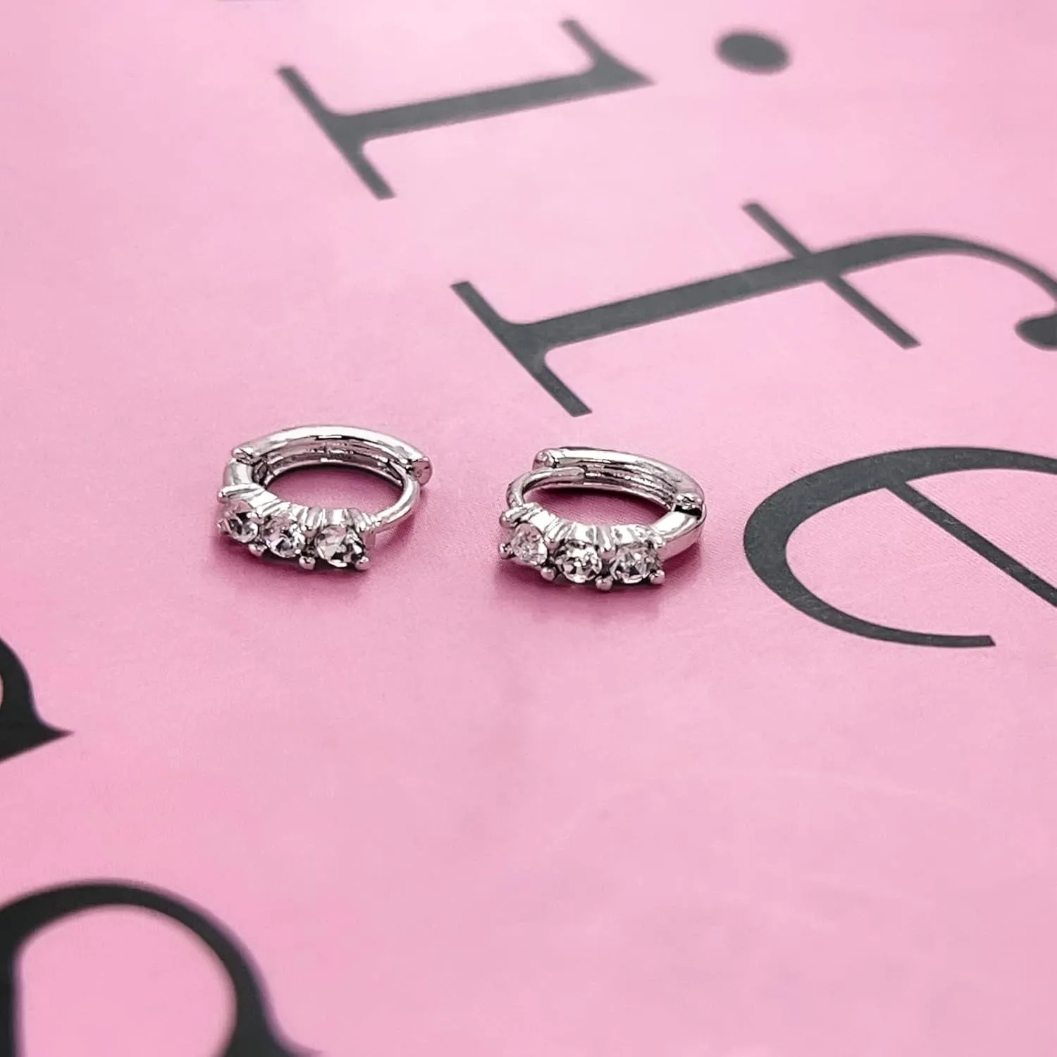 White Cubic Zirconia Hoop Earrings for Women, Dainty Small Silver Plated Ear Jewelry Twisted Huggie Hoop Earring Trendy Open Lightweight Hypoallergenic Ear Rings for Women Gifts