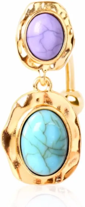 WildKlass Jewelry Gold Plated Double Brooch Top Down Navel Ring with Faux Turquoise Stones