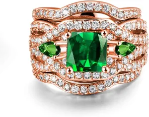 Women 3 PCS Vintage Gold Plated Wedding Engagement Rings Bridal Sets Princess Cut CZ Promise Rings for Couples
