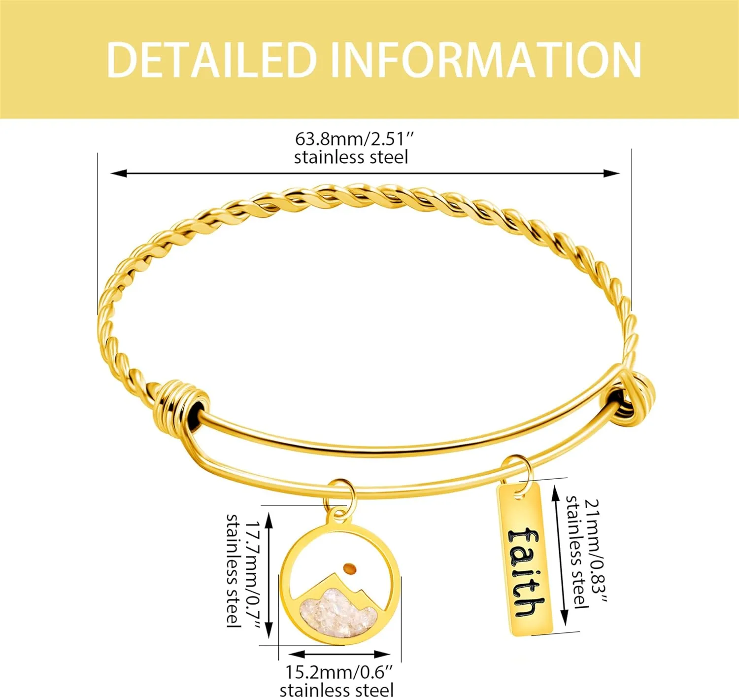 Women's Adjustable Cuff Bracelet with Faith and Mustard Seed Charms - Christian Jewelry for Mother Wife Valentine's Day, Anniversary YA4995