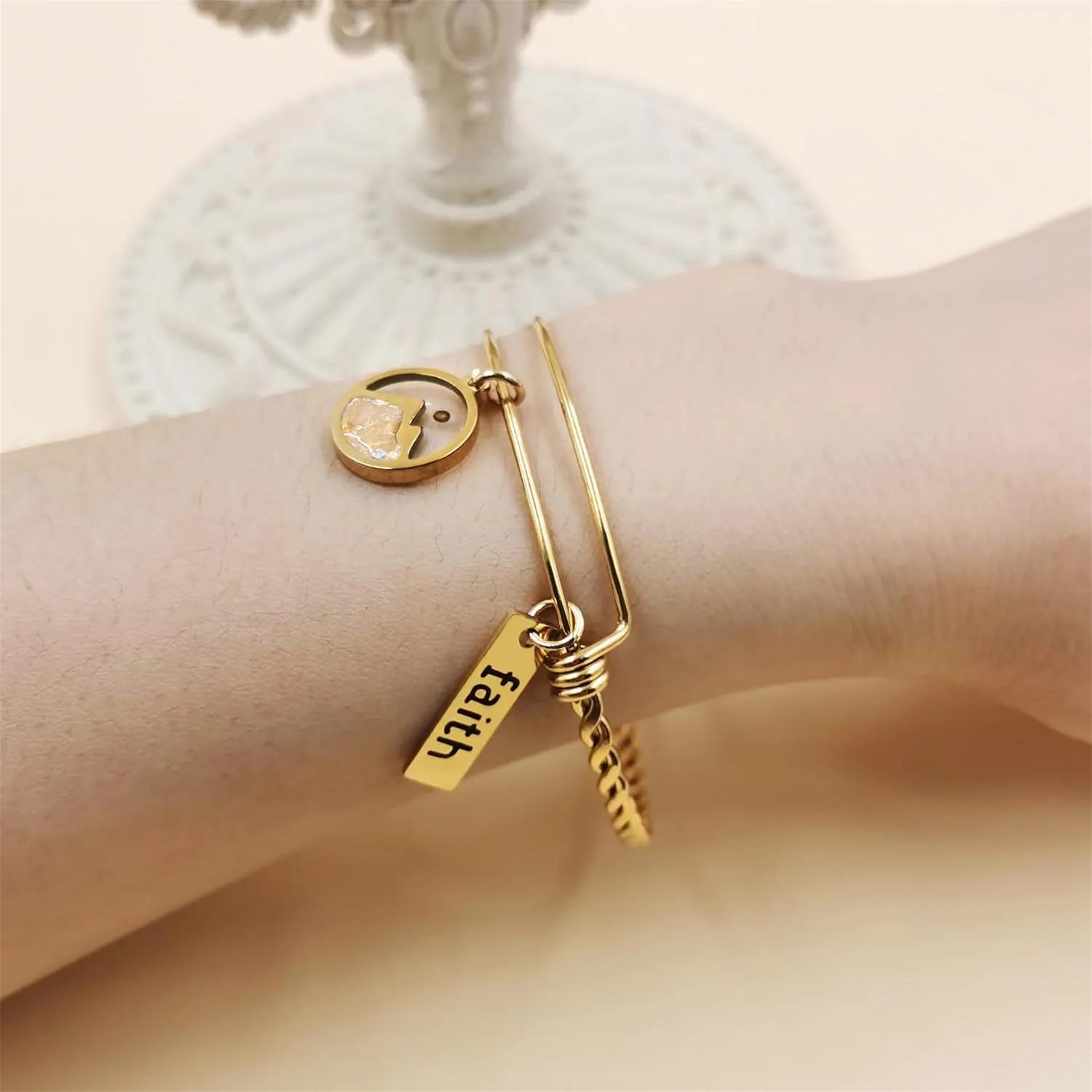 Women's Adjustable Cuff Bracelet with Faith and Mustard Seed Charms - Christian Jewelry for Mother Wife Valentine's Day, Anniversary YA4995