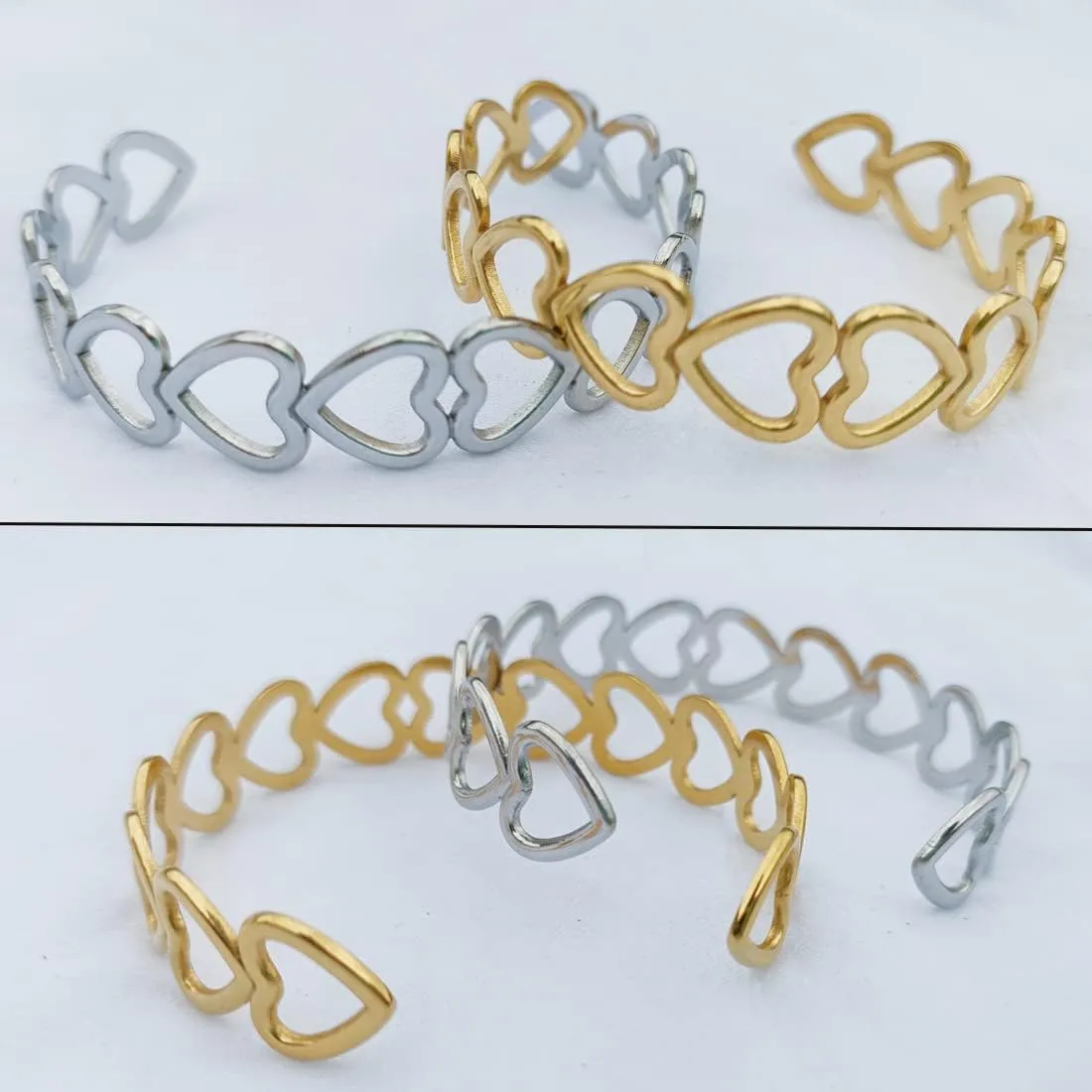 Womens Cuff Bracelets Heart Open Bangle Jewelry