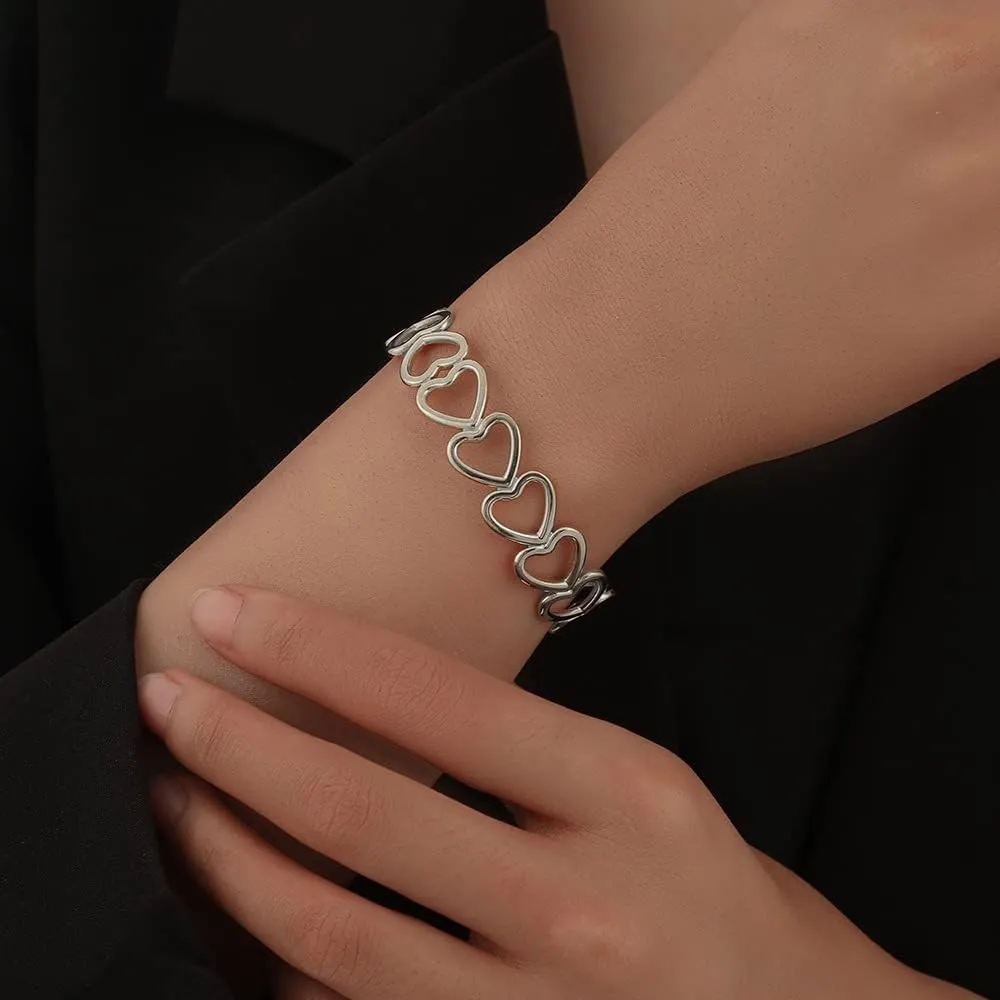 Womens Cuff Bracelets Heart Open Bangle Jewelry