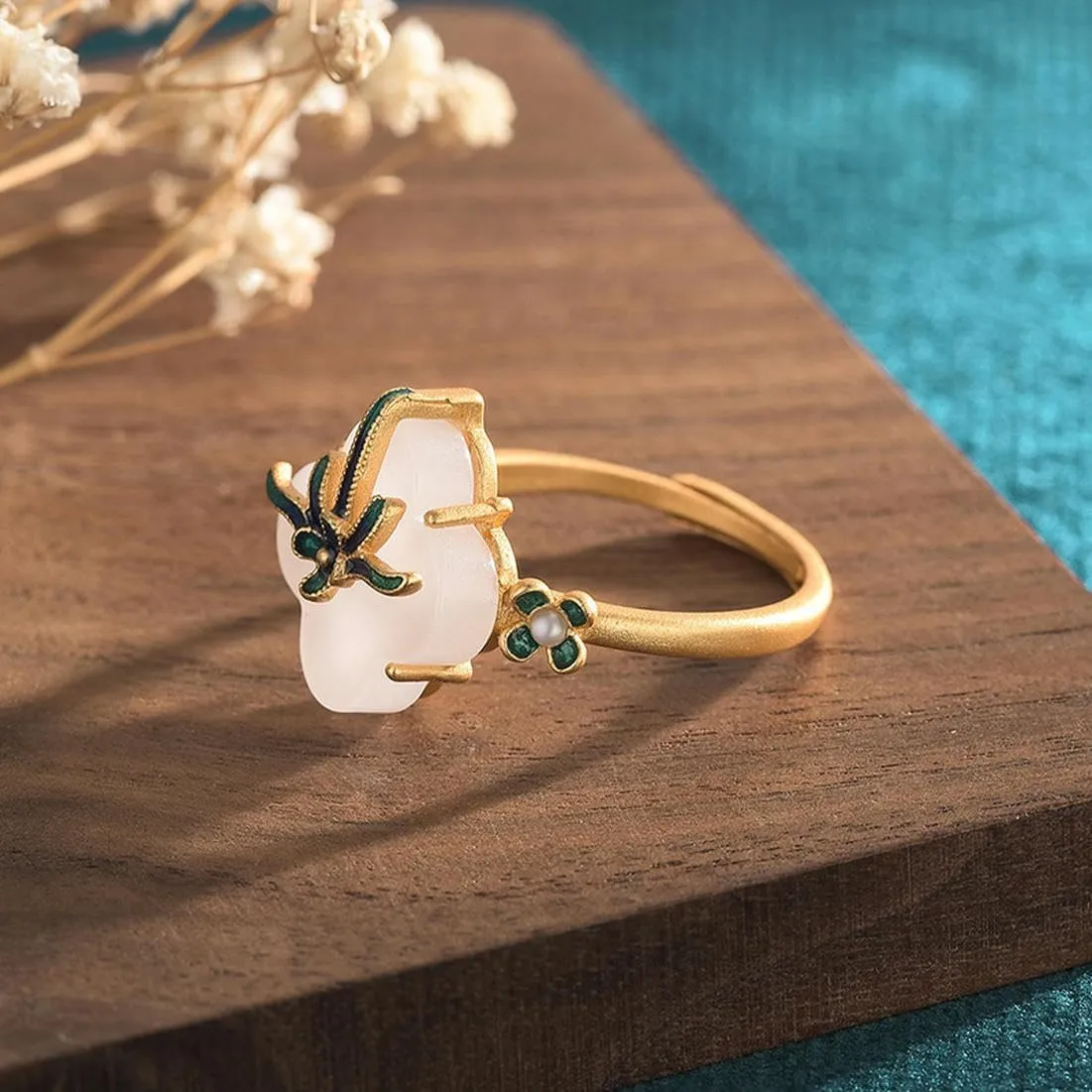 Women's rings cloisonn imitation jade rings women's Chinese enamel vintage rings cheongsam jewelry