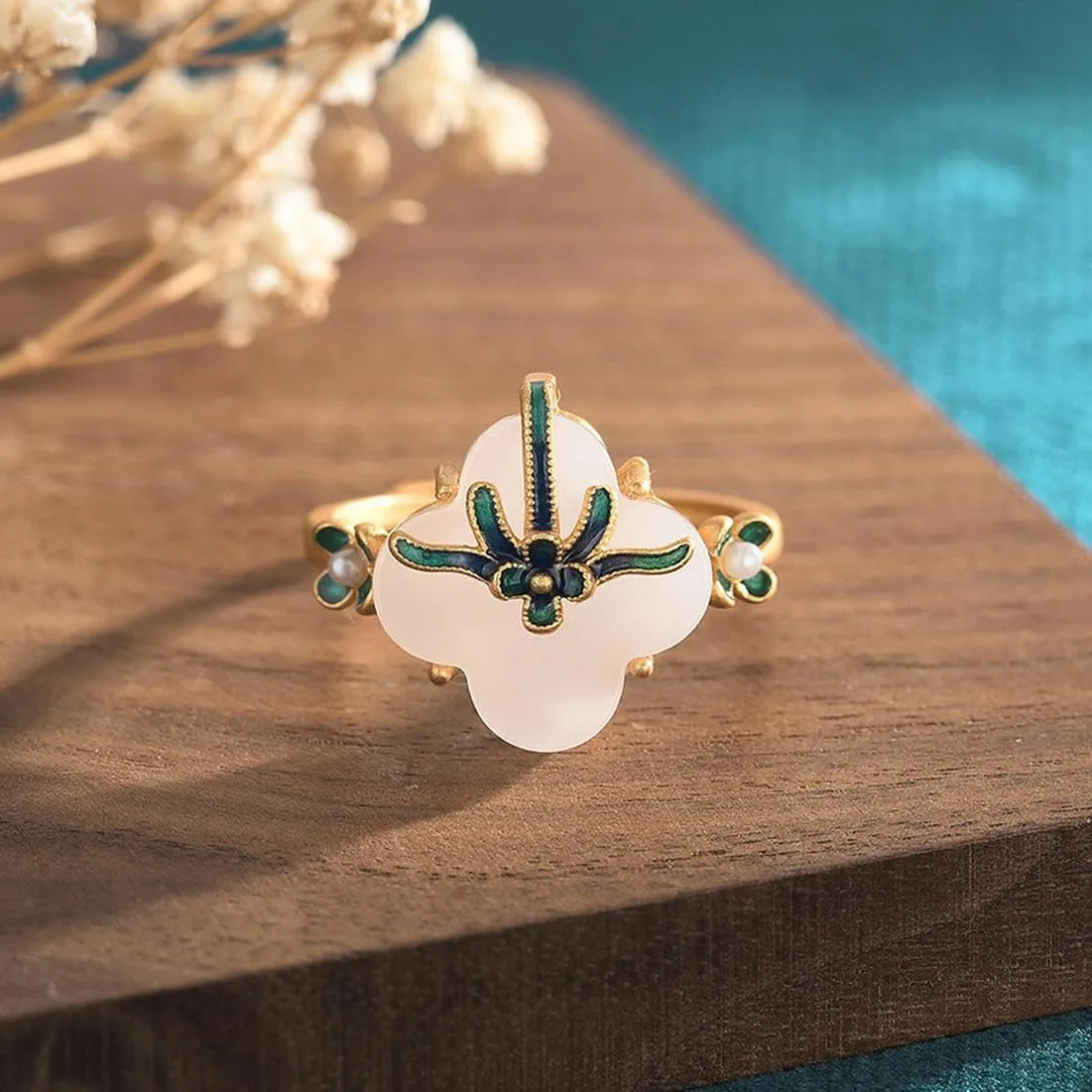 Women's rings cloisonn imitation jade rings women's Chinese enamel vintage rings cheongsam jewelry