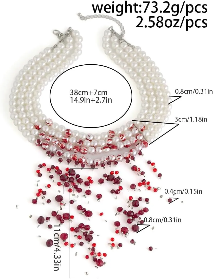 Womens Vampire Dripping Blood Imitation Pearl Necklace Jewelry Set Gothic Bloody Halloween Party Costume Accessores