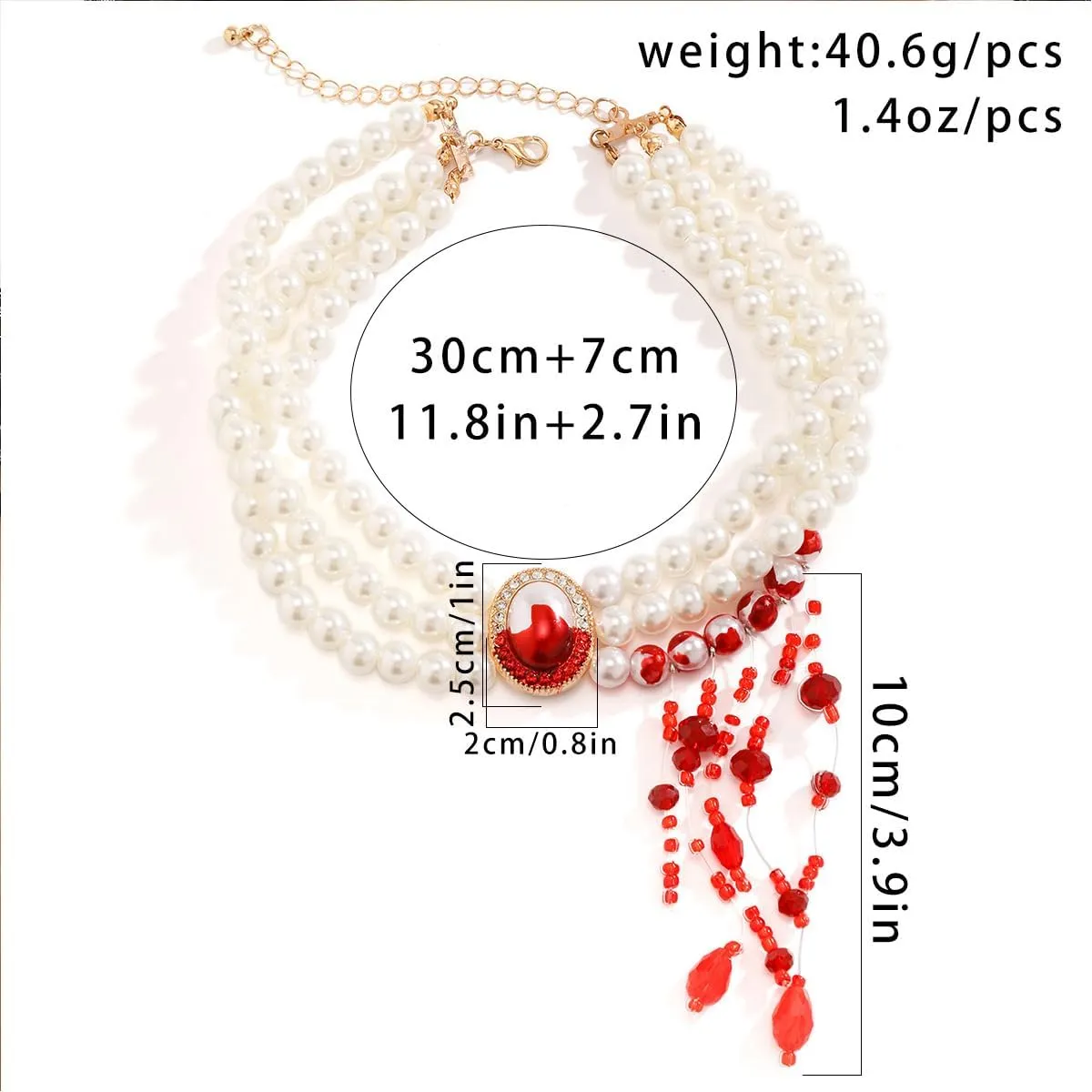 Womens Vampire Dripping Blood Imitation Pearl Necklace Jewelry Set Gothic Bloody Halloween Party Costume Accessores