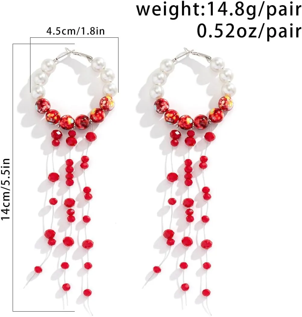Womens Vampire Dripping Blood Imitation Pearl Necklace Jewelry Set Gothic Bloody Halloween Party Costume Accessores