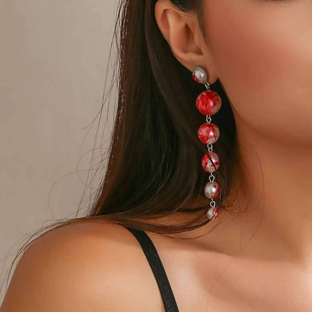 Womens Vampire Dripping Blood Imitation Pearl Necklace Jewelry Set Gothic Bloody Halloween Party Costume Accessores