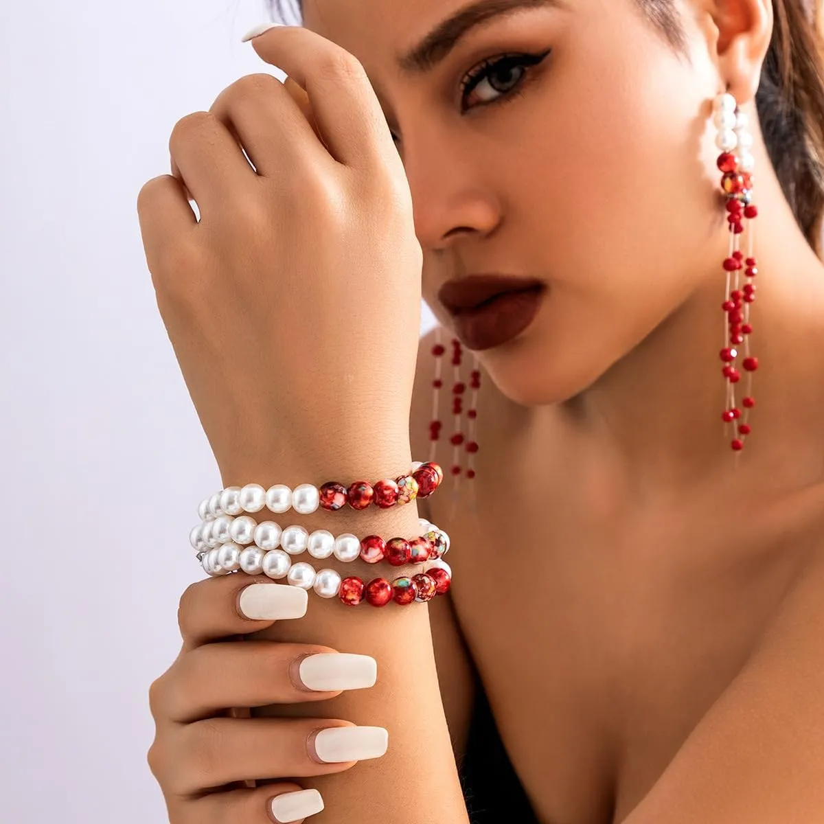 Womens Vampire Dripping Blood Imitation Pearl Necklace Jewelry Set Gothic Bloody Halloween Party Costume Accessores
