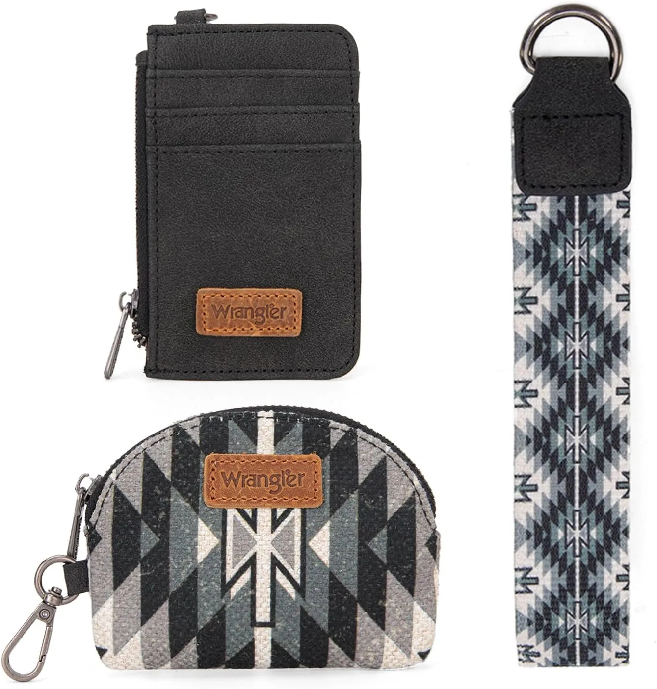 Wrangler Aztec Keychain Wristlet Wallets for Women Western Dual Pouch Wristlet Credit Card Holder Wallet with Zipper Pocket WG2213-W0051BK