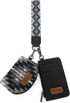 Wrangler Aztec Keychain Wristlet Wallets for Women Western Dual Pouch Wristlet Credit Card Holder Wallet with Zipper Pocket WG2213-W0051BK