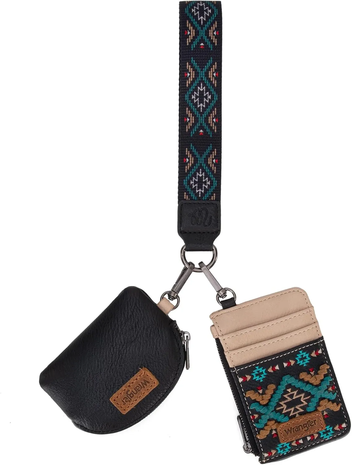 Wrangler Western Keychain Wristlet Wallets for Women Retro Dual Pouch Wristlet Credit Card Holder Wallet with Zipper Pocket WG2214-W0051BK