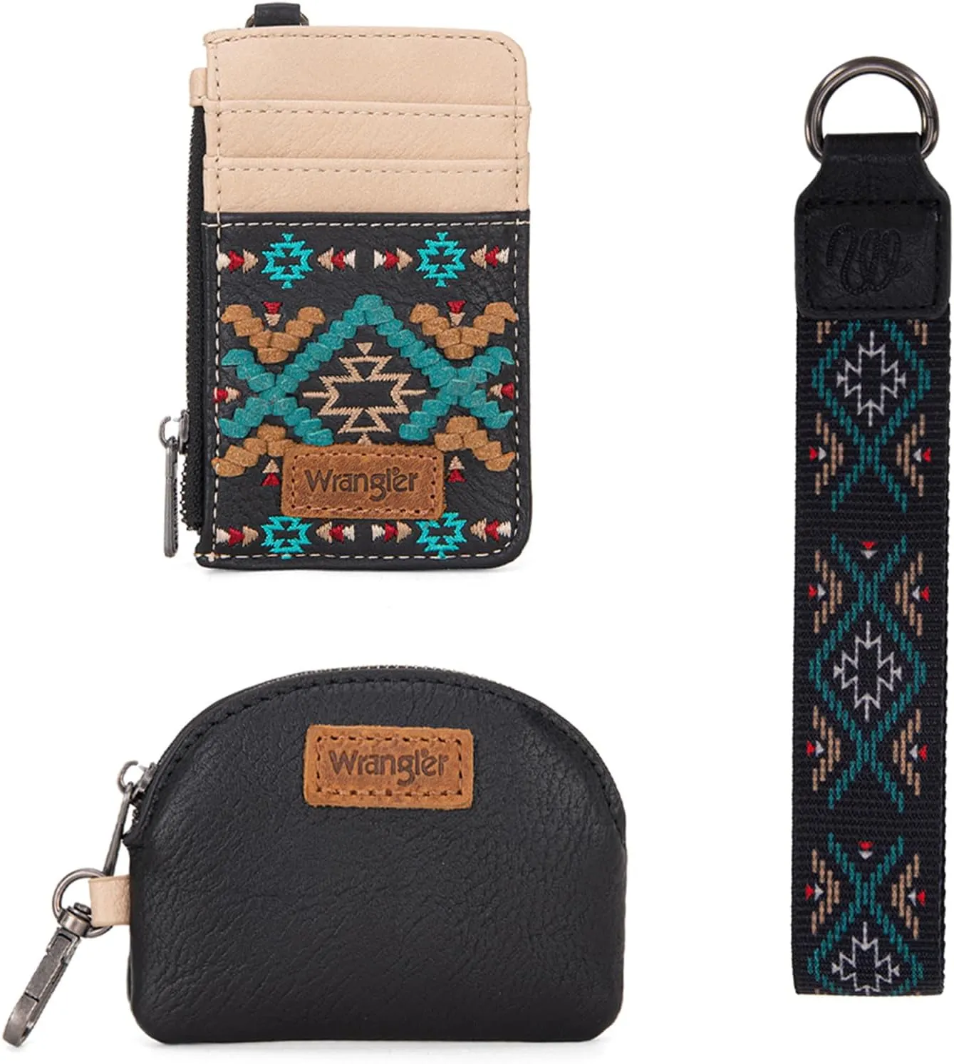 Wrangler Western Keychain Wristlet Wallets for Women Retro Dual Pouch Wristlet Credit Card Holder Wallet with Zipper Pocket WG2214-W0051BK