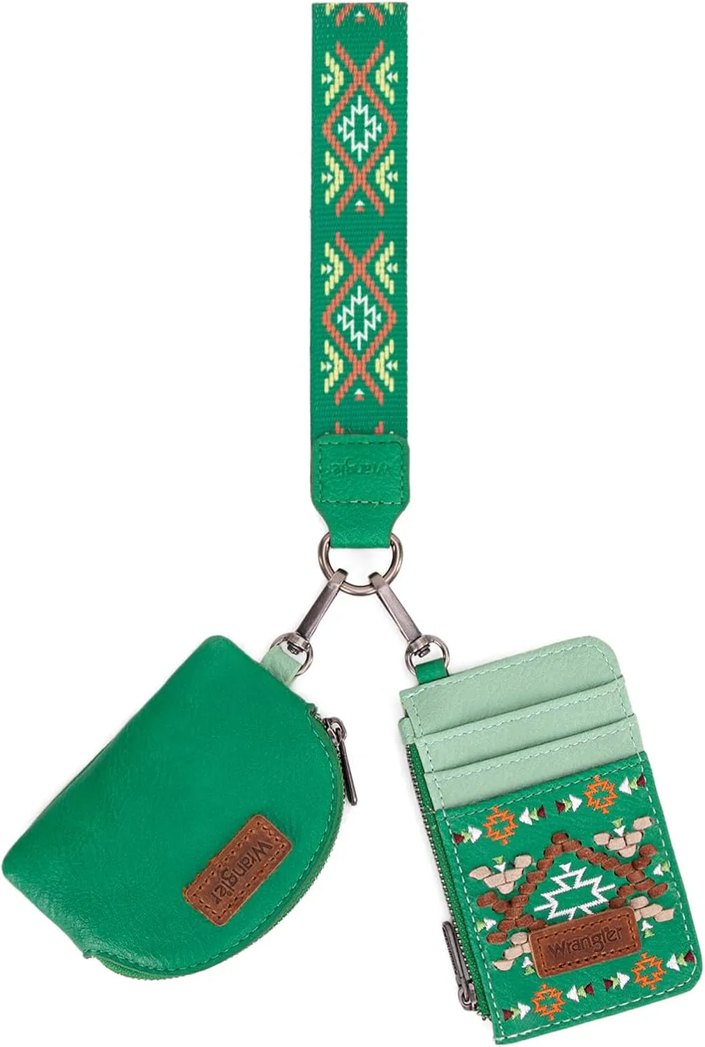 Wrangler Western Keychain Wristlet Wallets for Women Retro Dual Pouch Wristlet Credit Card Holder Wallet with Zipper Pocket WG2214-W0051LGN
